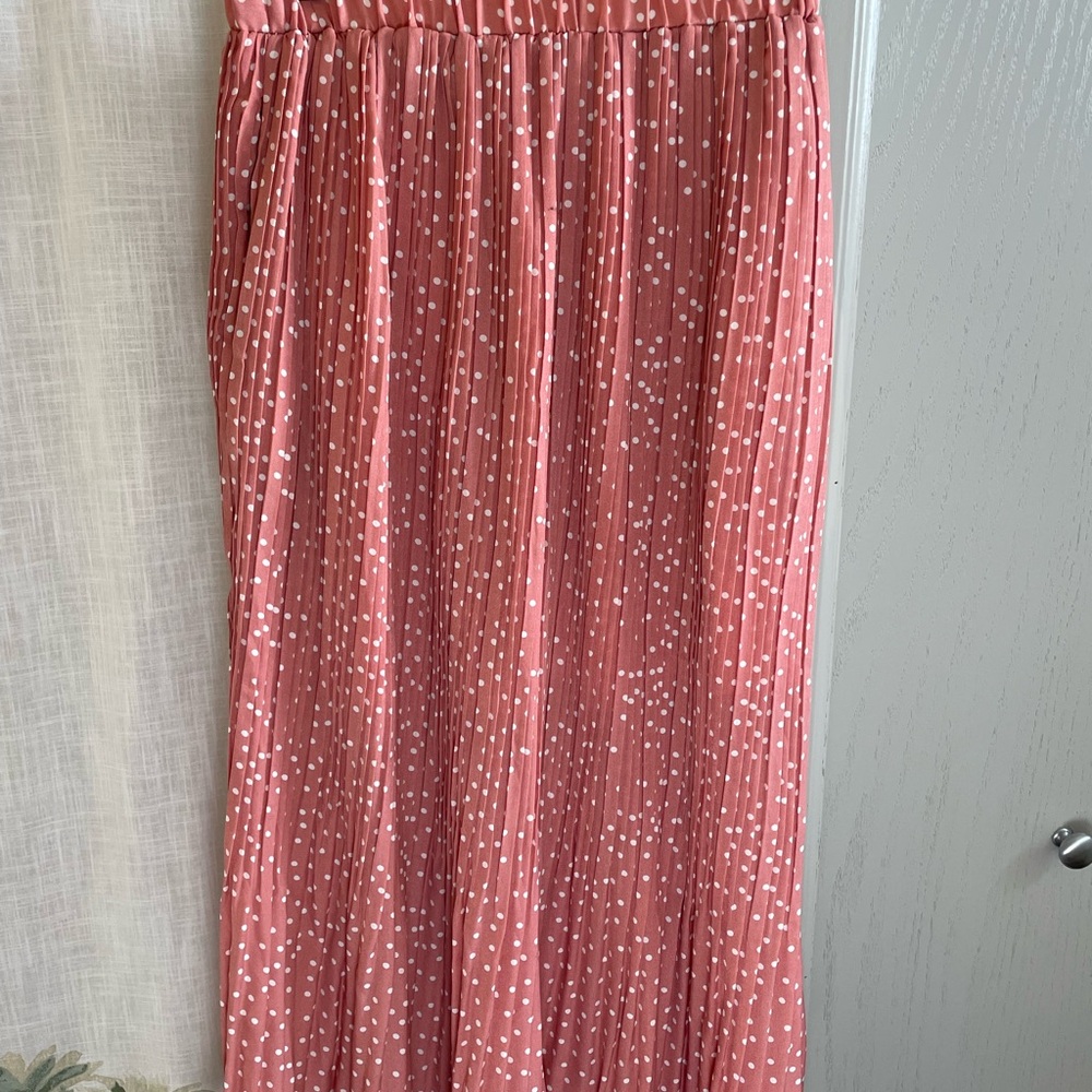 Elegant Pink Polka Dot Midi Skirt